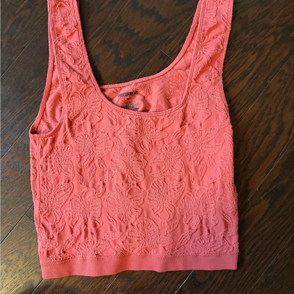 fresh Coral Pink Floral Texture Tank Top